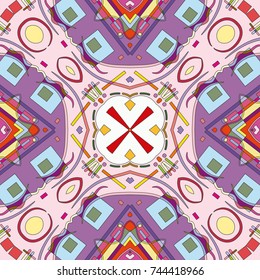 Abstract geometric seamless pattern, artistic composition. Colorful design for wallpaper, flyer, brochure cover. Colored geometric shapes, figures. Modern art background