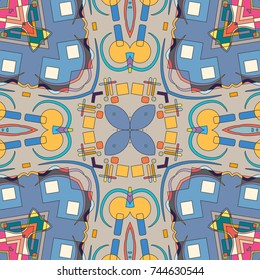 Abstract geometric seamless pattern, artistic composition. Colorful design for wallpaper, flyer, brochure cover. Colored geometric shapes, figures. Modern art background