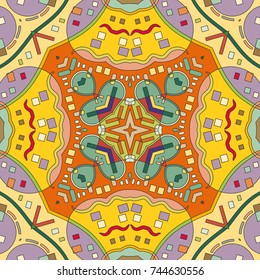 Abstract geometric seamless pattern, artistic composition. Colorful design for wallpaper, flyer, brochure cover. Colored geometric shapes, figures. Modern art background
