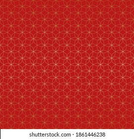 Abstract geometric seamless pattern in Asian style. Thin golden lines texture, elegant floral lattice, mesh, grid. Oriental luxury background. Subtle red and gold ornament. Modern vector repeat design