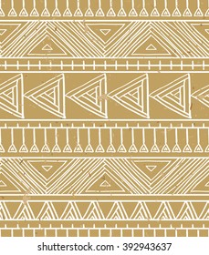 Abstract geometric seamless pattern. Aztec style pattern with triangle and line on the cardboard background. Vector illustration