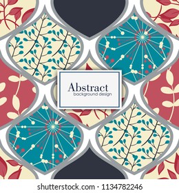 Abstract geometric seamless pattern or background with flowers. Poster, card, textile, wallpaper template.