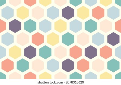 Abstract geometric seamless pattern background with pastel colored hexagons. Vector illustration. Can be used for wallpaper, wrapping, fabric, web page design, greeting card template 