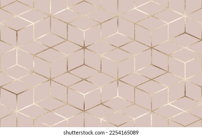Abstract geometric seamless pattern background design with decorative gold brick tile.