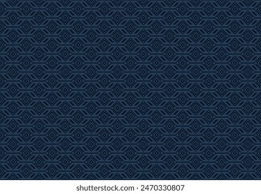 Abstract geometric seamless pattern background with ethnic diamond shape and line in dark blue on indigo blue.Vector illustration.For masculine shirt lady dress textile cover wallpaper all over print 