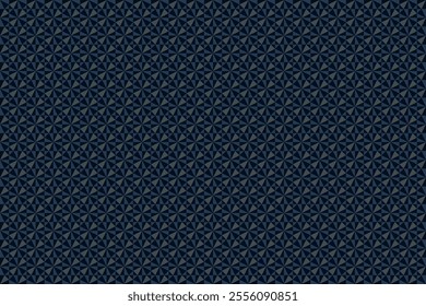 Abstract geometric seamless pattern background with 2D optical illusion art - triangle wheel in dark blue, blue and gray. Vector illustration. For masculine shirt lady dress textile cloth print wall