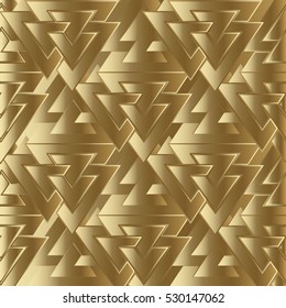 Abstract geometric seamless pattern background with elegance gold 3d triangles and celtic symbols. Modern wallpaper. Elegant vector luxury gold texture.