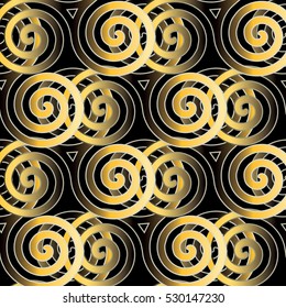 Abstract geometric seamless pattern background with golden 3d spirals celtic symbols. Modern wallpaper. Elegant vector gold texture.