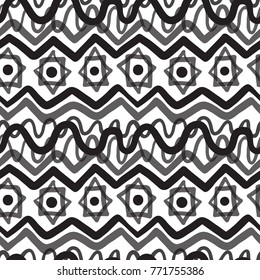 Abstract geometric seamless pattern. Background with transparency elements in black white grey colors. Vector illustration for fabric, surfaces, wrapping paper and other items