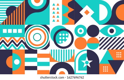 Abstract geometric seamless pattern in bauhause style. Fashion swiss design, scandinavian vector background