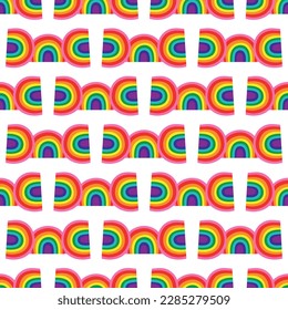 Abstract geometric seamless pattern. Beautiful pattern with rainbows in colors 6 Color Pride Flag. Print for textile, wallpaper, covers, surface. Retro stylization. For fashion fabric. lgbtqa symbols