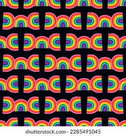 Abstract geometric seamless pattern. Beautiful pattern with rainbows in colors 6 Color Pride Flag. Print for textile, wallpaper, covers, surface. Retro stylization. For fashion fabric. lgbtqa symbols