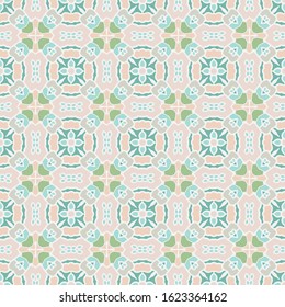 Abstract geometric seamless pattern in beige, blue and yellow. Textile printing, web design, wallpaper, border