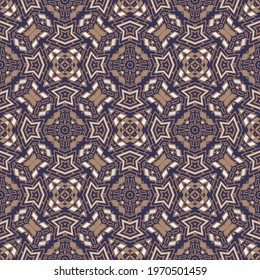 Abstract geometric seamless pattern in beige, violet and blue. Textile printing,  wallpaper, border