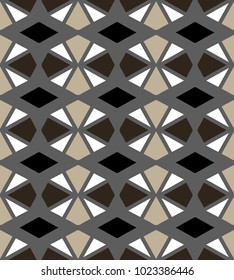 Abstract geometric seamless pattern of black and white shapes on gray isolated background  in vector