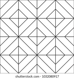 Abstract geometric seamless pattern. Black and white background design. Template for prints, wallpaper, wrapping paper, fabrics, covers, flyers, banners, posters and placards. Vector illustration.