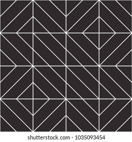Abstract geometric seamless pattern. Black and white background design. Template for prints, wallpaper, wrapping paper, fabrics, covers, flyers, banners, posters and placards. Vector illustration.