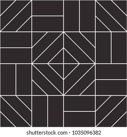 Abstract geometric seamless pattern. Black and white background design. Template for prints, wallpaper, wrapping paper, fabrics, covers, flyers, banners, posters and placards. Vector illustration.