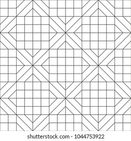 Abstract geometric seamless pattern. Black and white background design. Template for prints, wallpaper, wrapping paper, fabrics, covers, flyers, banners, posters and placards. Vector illustration.