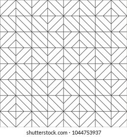 Abstract geometric seamless pattern. Black and white background design. Template for prints, wallpaper, wrapping paper, fabrics, covers, flyers, banners, posters and placards. Vector illustration.