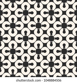 Abstract geometric seamless pattern. Black and white floral ornamental background, repeat tiles, curved lines, floral shapes, grid, lattice. Monochrome ornament texture. Elegant design. Stock vector