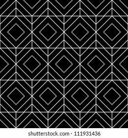 Abstract geometric seamless pattern. Black and white style pattern with rhombus and lines.