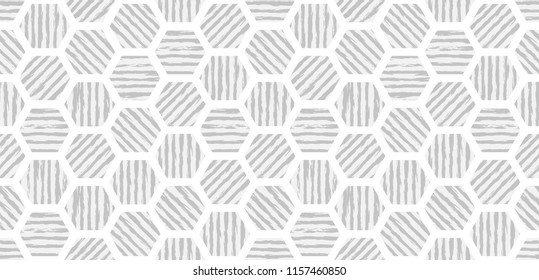 Abstract geometric seamless pattern  Black and white hexagonal background with grunge  stripes Vector illustration
