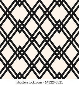 Abstract geometric seamless pattern. Black and white vector background. Simple ornament with diamond grid, rhombuses, crossing lines, mesh, lattice. Elegant monochrome graphic texture. Repeated design