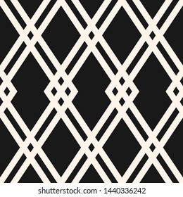 Abstract geometric seamless pattern. Black and white vector background. Simple ornament with rhombuses, diamond shapes, grid. Elegant monochrome graphic texture. Dark repeat design for decor, fabric