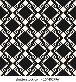 Abstract geometric seamless pattern. Black and white vector background. Ethnic motif. Simple ornament with rhombuses, diamonds, squares, mesh, grid, lattice. Monochrome graphic texture. Repeat design