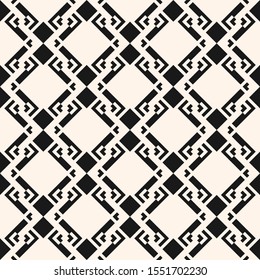 Abstract geometric seamless pattern. Black and white vector background. Ethnic motif. Simple ornament with rhombuses, diamond shapes, mesh, grid, lattice. Monochrome graphic texture. Repeat design
