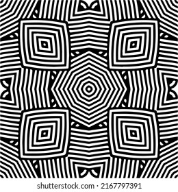 Abstraktes geometrisches nahtloses Muster.  Schwarz-weißer Vektorhintergrund. schwarze Mandala.