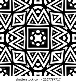Abstract geometric seamless pattern.  Black and white vector background. black mandala.