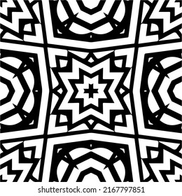 Resumen del patrón geométrico sin costuras.  Fondo vectorial blanco y negro. mandala negra.