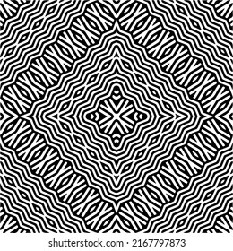 Abstraktes geometrisches nahtloses Muster.  Schwarz-weißer Vektorhintergrund. schwarze Mandala.