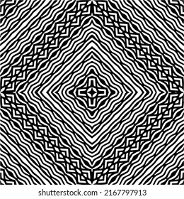 Abstraktes geometrisches nahtloses Muster.  Schwarz-weißer Vektorhintergrund. schwarze Mandala.