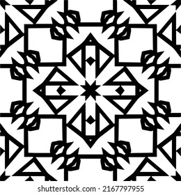 Abstract geometric seamless pattern.  Black and white vector background. black mandala.