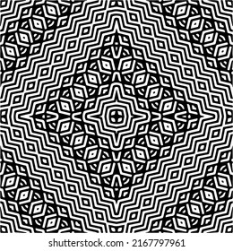 Resumen del patrón geométrico sin costuras.  Fondo vectorial blanco y negro. mandala negra.