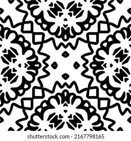 Resumen del patrón geométrico sin costuras.  Fondo vectorial blanco y negro. mandala negra.
