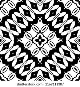 Abstraktes geometrisches nahtloses Muster.  Schwarz-weißer Vektorhintergrund. schwarze Mandala.
