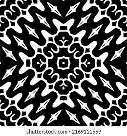 Abstract geometric seamless pattern.  Black and white vector background. black mandala.
