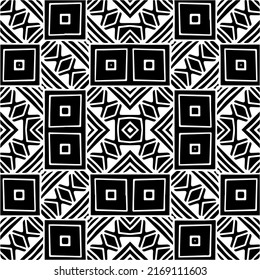 Abstraktes geometrisches nahtloses Muster.  Schwarz-weißer Vektorhintergrund. schwarze Mandala.
