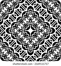 Resumen del patrón geométrico sin costuras.  Fondo vectorial blanco y negro. mandala negra.
