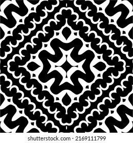 Resumen del patrón geométrico sin costuras.  Fondo vectorial blanco y negro. mandala negra.
