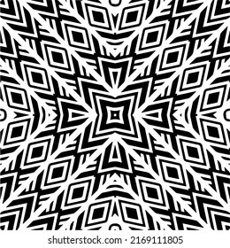 Resumen del patrón geométrico sin costuras.  Fondo vectorial blanco y negro. mandala negra.
