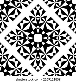 Abstraktes geometrisches nahtloses Muster.  Schwarz-weißer Vektorhintergrund. schwarze Mandala.
