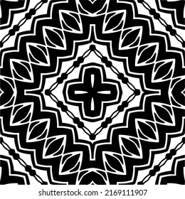 Resumen del patrón geométrico sin costuras.  Fondo vectorial blanco y negro. mandala negra.
