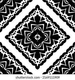 Abstract geometric seamless pattern.  Black and white vector background. black mandala.
