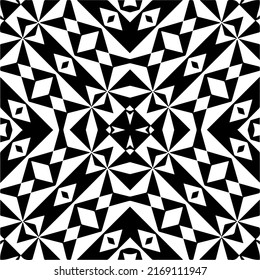 Resumen del patrón geométrico sin costuras.  Fondo vectorial blanco y negro. mandala negra.
