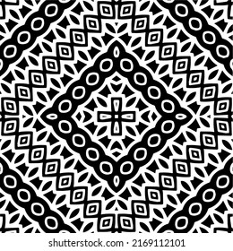 Resumen del patrón geométrico sin costuras.  Fondo vectorial blanco y negro. mandala negra.